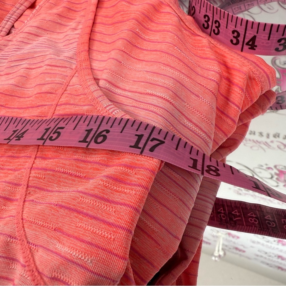 Tank top neon orange striped stretchy shirt bright Workout Pink Striped Top - Picture 8 of 10